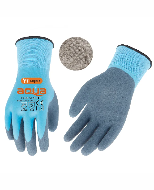 glove with zipper-  Waterproof Thermal Work Gloves - Blue