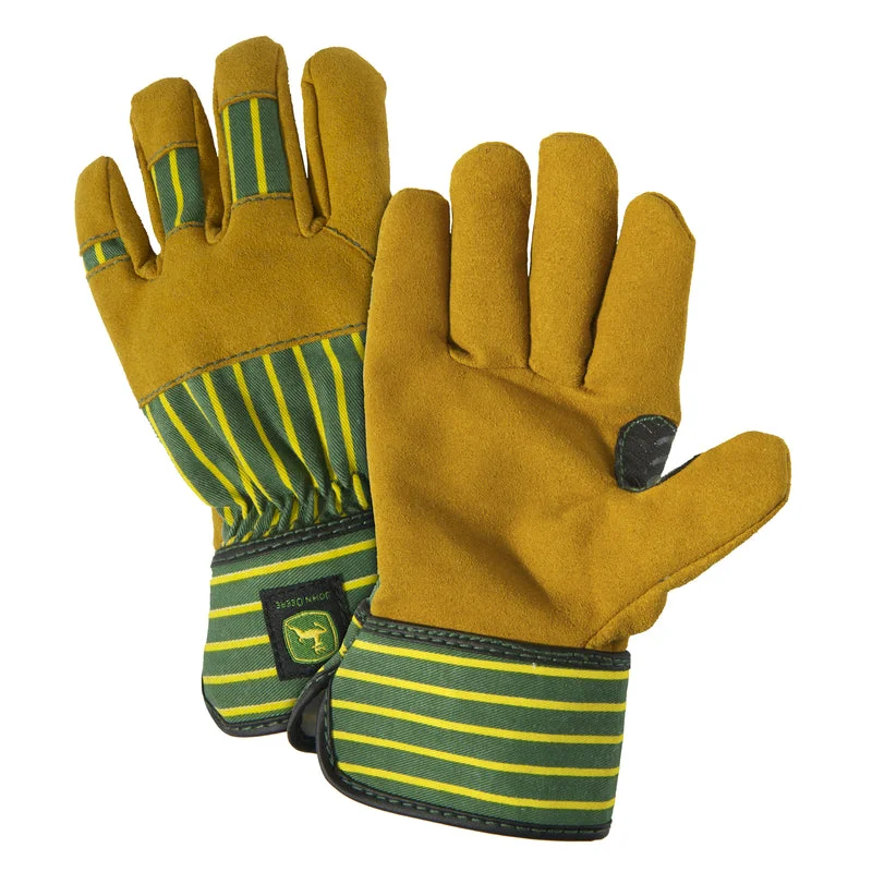 glove with anti slip-  West Chester John Deere Green/Yellow Synthetic Leather Youth Child's Work Gloves (Pack of 3)