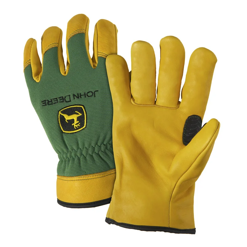 glove for athletic-  West Chester John Deere Unisex Deerskin Leather Work Gloves Green/Yellow L 1 pair