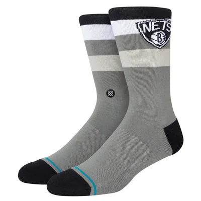 sock with durable edge-  Brooklyn Nets Stripe Crew Socks