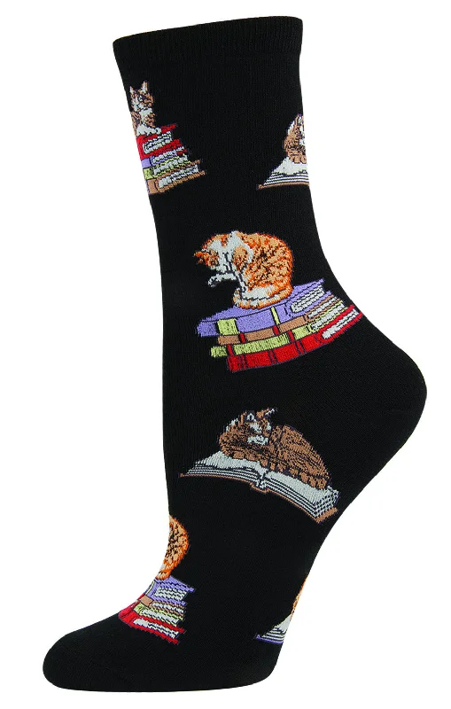 sock for yoga-  CATS ON BOOKS WOMEN'S CREW