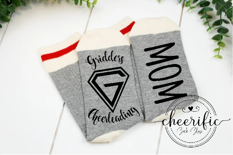 sock with solid edge-  Gridders Cheerleading Mom