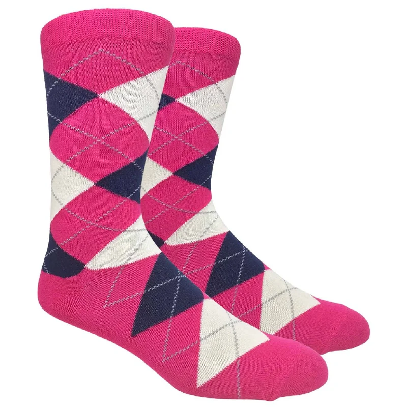 sock with subtle feel-  Fuschia Argyle Dress Sock
  with Navy and Cream Pattern