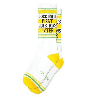 sock with green hue-  COCKTAILS FIRST QUESTIONS LATER Gym Socks