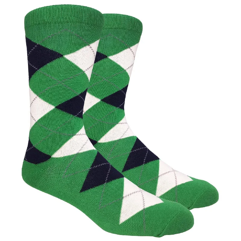 sock with bold shade-  Green Argyle Dress Sock
  with Navy and Cream Pattern