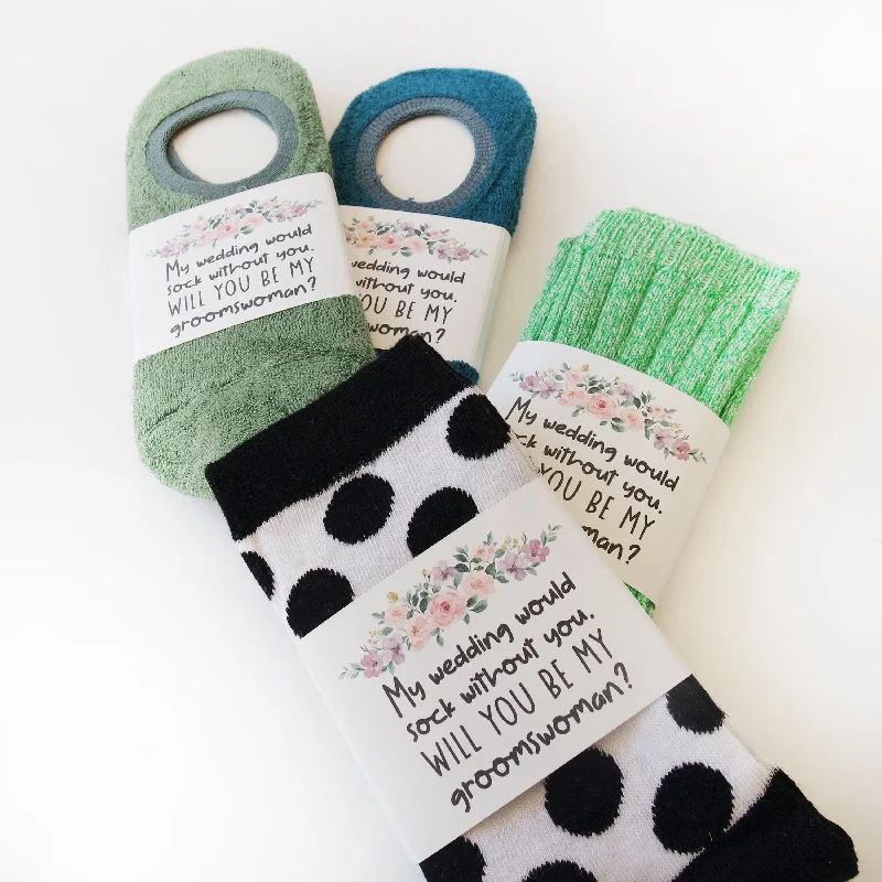 sock with subtle touch-  Groomswoman Socks, Groomswoman Gifts, Groomswoman Proposal Box Items, Will You Be My Groomswoman, My Wedding Sock Without You, Proposal Sock