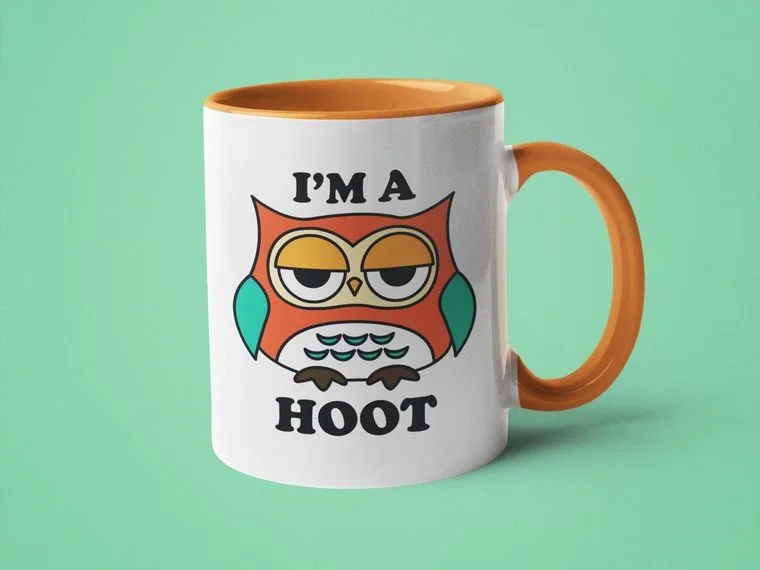 sock with modern edge-  I'm a Hoot 15oz. Orange Handle Mug