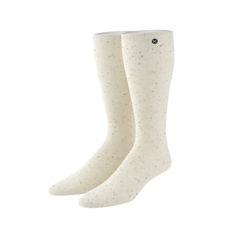 sock with cool tone-  @kcstauffer Oatmeal Kid's Over the Calf 7-10 Years