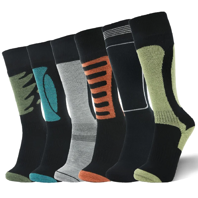 sock with solid shade-  LIN Merino Wool Cycling Hiking Thermal Socks 6 Pairs Pack