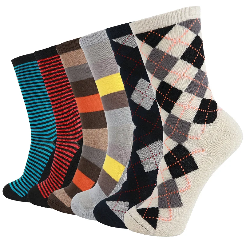 sock with warm vibe-  MD 6 Pairs Bamboo Moisture Wicking Argyle Strip Dress Socks