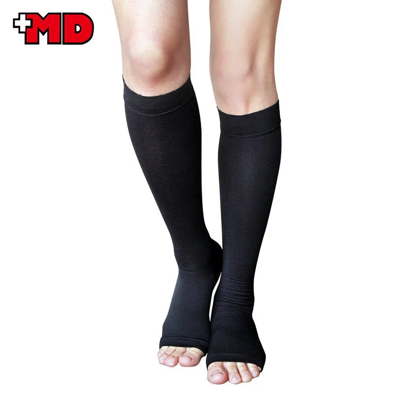 sock with sporty shade-  MD 23-32mmHg Microfiber Opaque Compression Stockings Open-Toe Firm Support