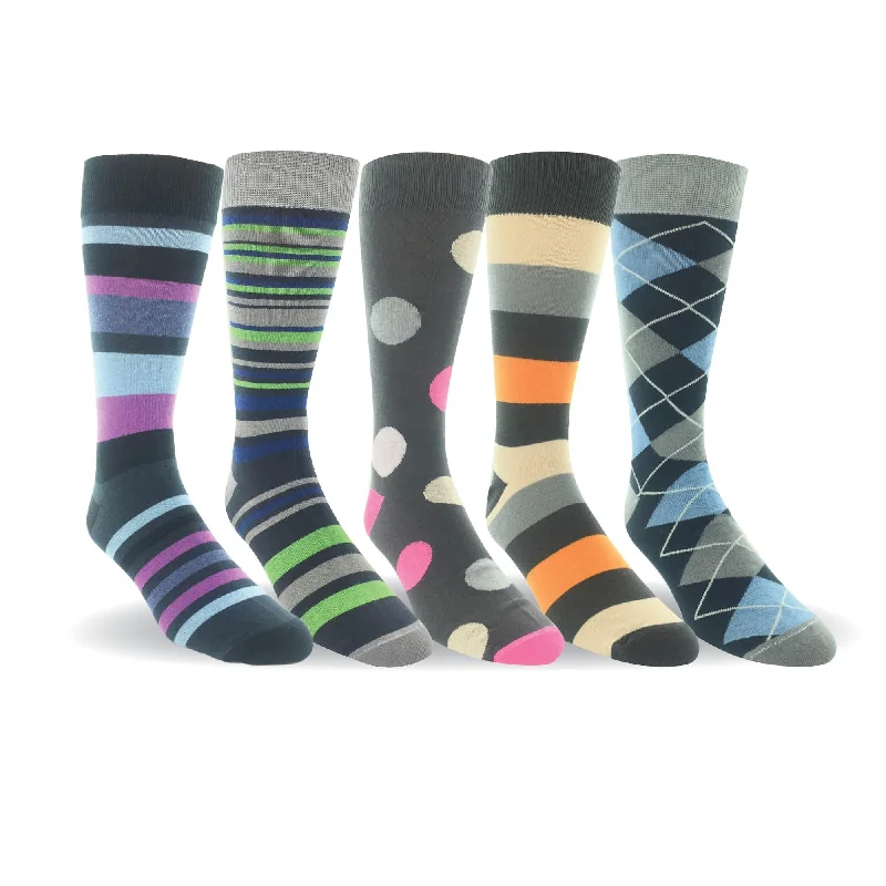 sock with clean vibe-  Men 5 Pairs Cotton Crew Dress Socks Argyle Flat Knit