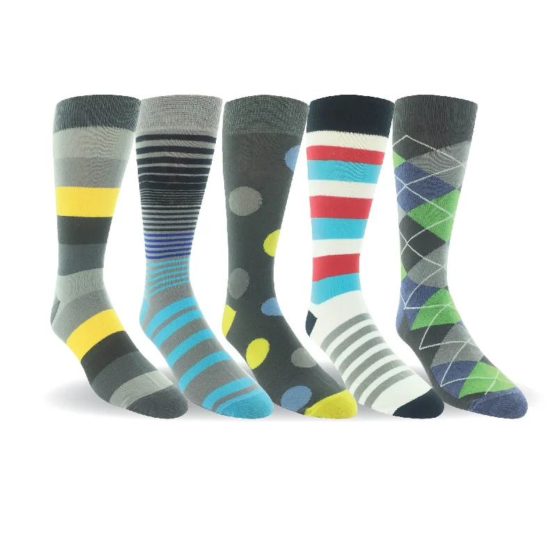 sock with subtle touch-  Men 5 Pairs Cotton Crew Dress Socks Colourful  Flat Knit