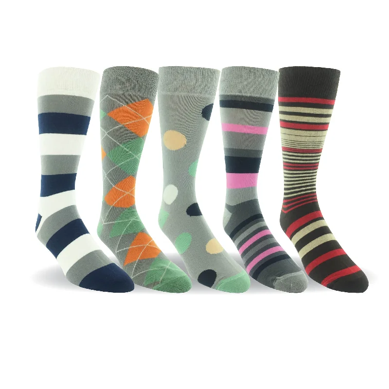 sock for timeless feel-  Men 5 Pairs Cotton Crew Dress Socks Cotton Flat Knit