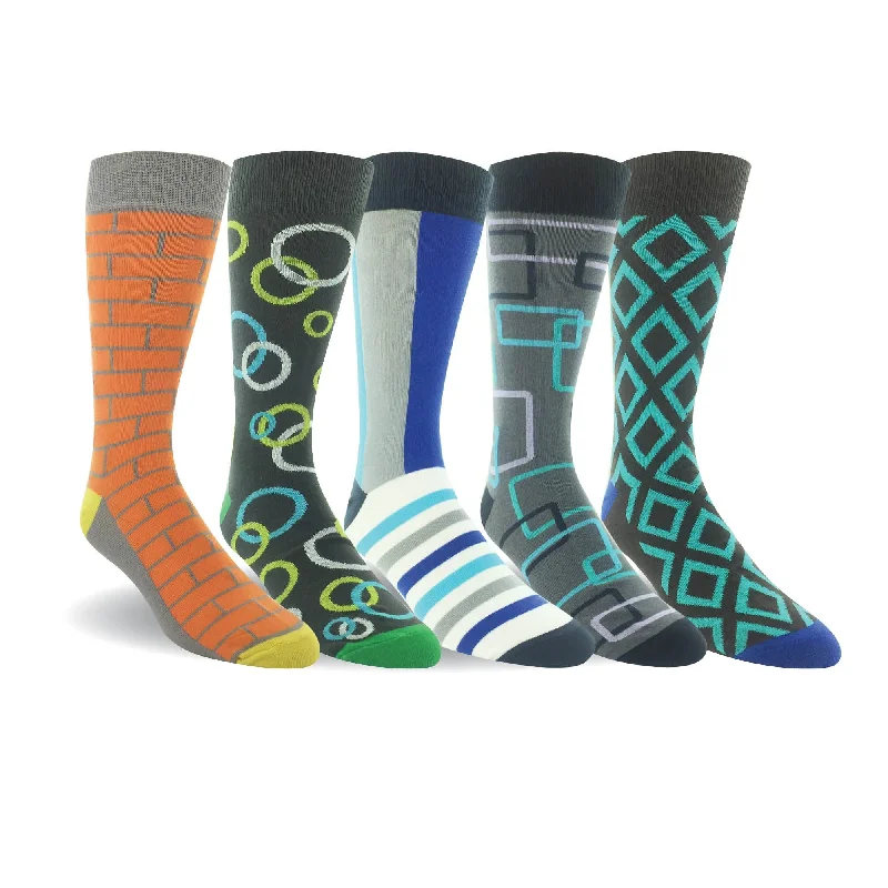 sock with vibrant shade-  Men 5 Pairs Cotton Crew Dress Socks Point Flat Knit