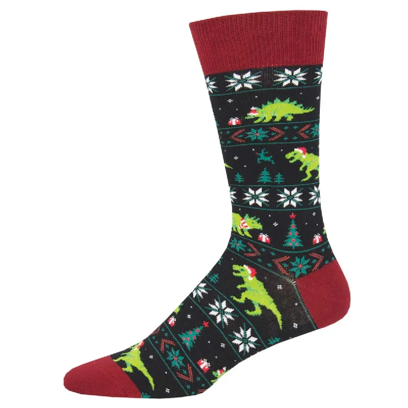 sock with durable edge-  Santasaurus Rex - Cotton Crew