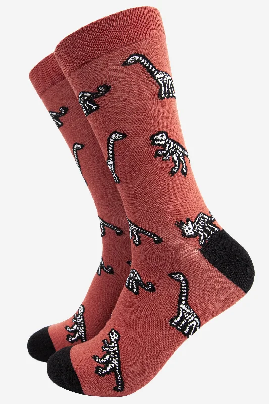 sock for timeless shade-  Sock Talk/Men's Dinosaur Bones Skeleton Print Bamboo Socks