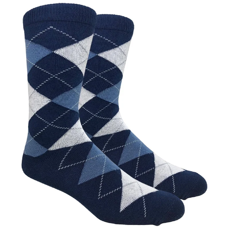 sock with modern edge-  Navy Argyle Dress Sock
 with Blue and White Pattern