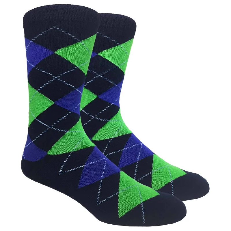 sock with sharp touch-  Navy Argyle Dress Sock  with Green and Blue Pattern