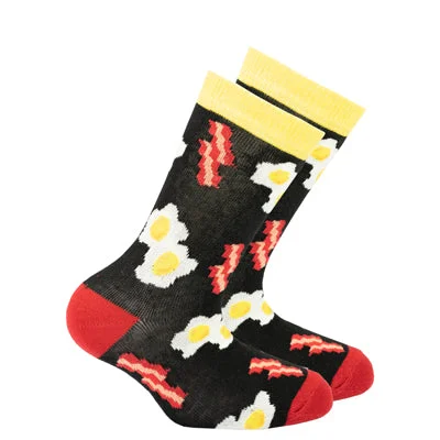 sock with active edge-  Kid's Bacon and Eggs Crew Socks