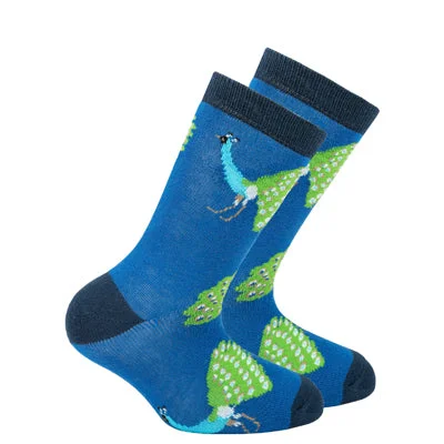 sock with bright tone-  Kid's Peacock Crew Socks