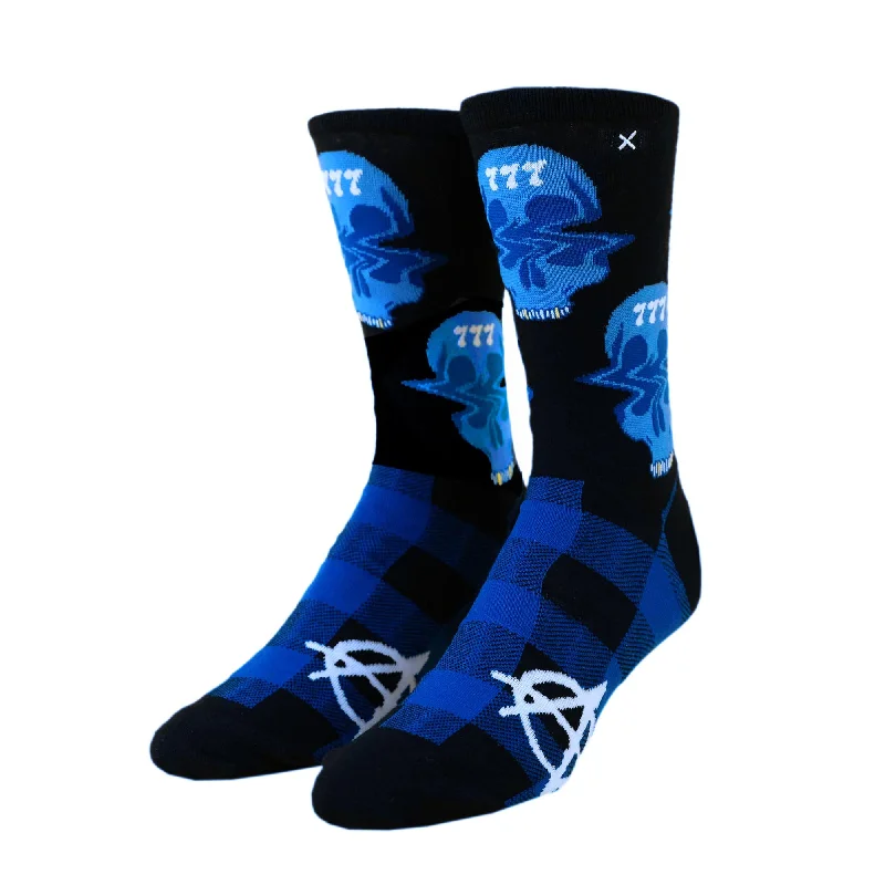 sock for subtle style-  Trippy Skulls Plaid Blue - Kaash Paige