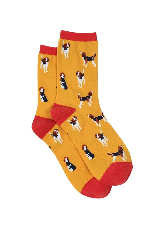 sock with sporty shade-  Sock Talk/Womens Bamboo Beagle Dog Socks Novelty Ankle Socks Mustard