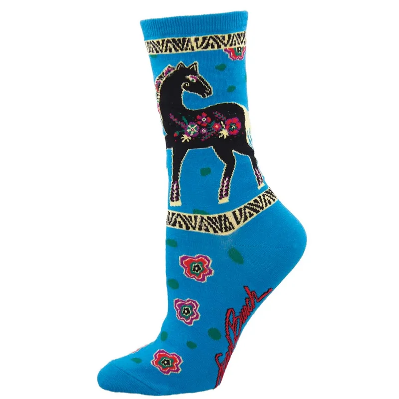 sock for daily use-  Laurel Burch - Floral Horse - Cotton Crew