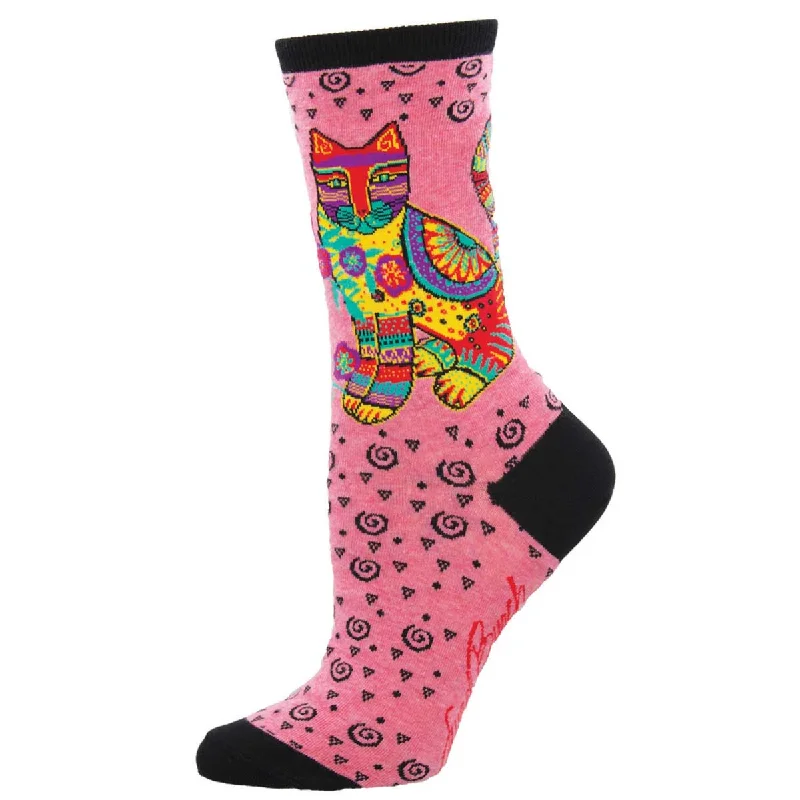 sock with orange stripe-  Laurel Burch - Maya Cat - Cotton Crew