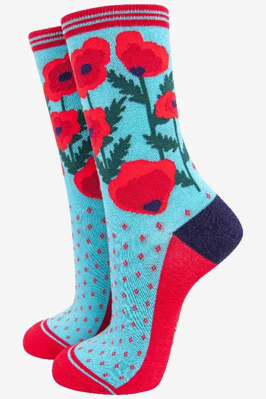 sock with high quality-  Sock Talk/Women's Poppy Print Bamboo Socks