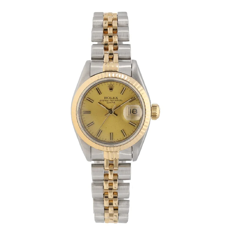 watch with clean lines-  Rolex Date 69173 26mm Bi-Colour Watch